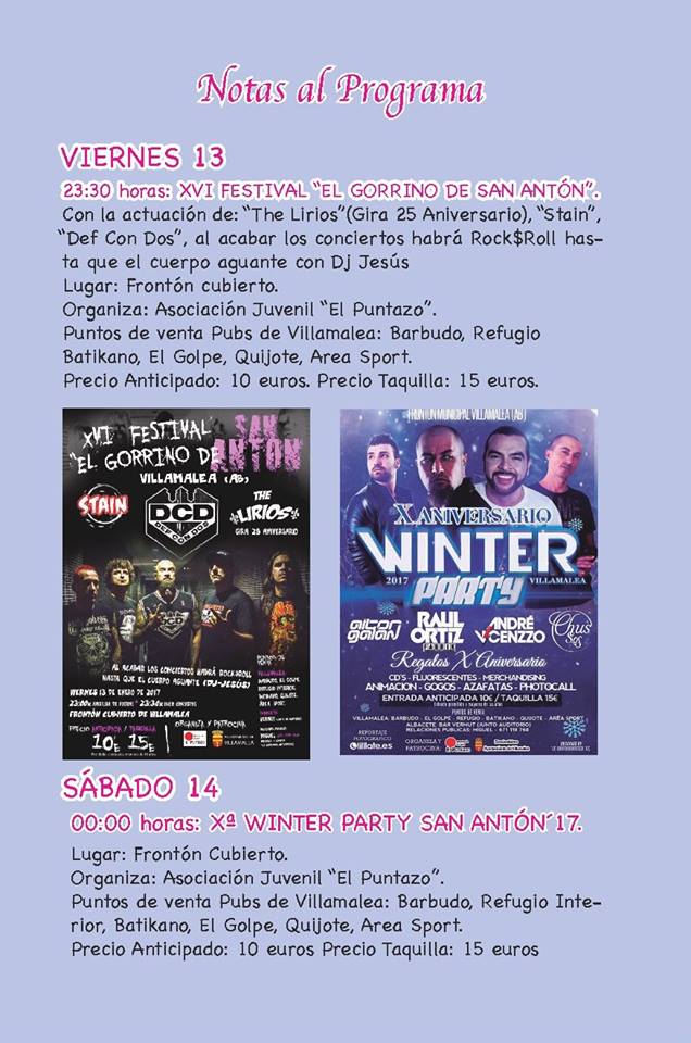 Programación cartel Fiestas San Antonio Abad 2017